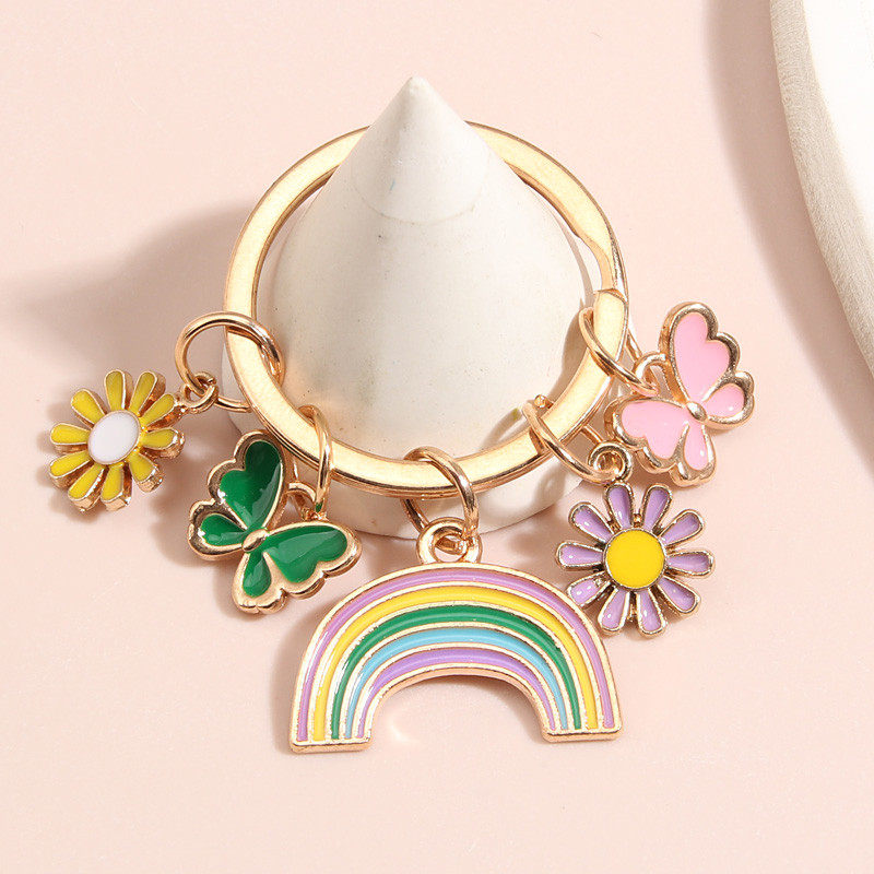 Breloc drăguț emailat, floare colorată, fluture, inimă, curcubeu, breloc de chei de grădină, lanțuri de chei pentru femei, fete, bijuterii lucrate manual, cadou