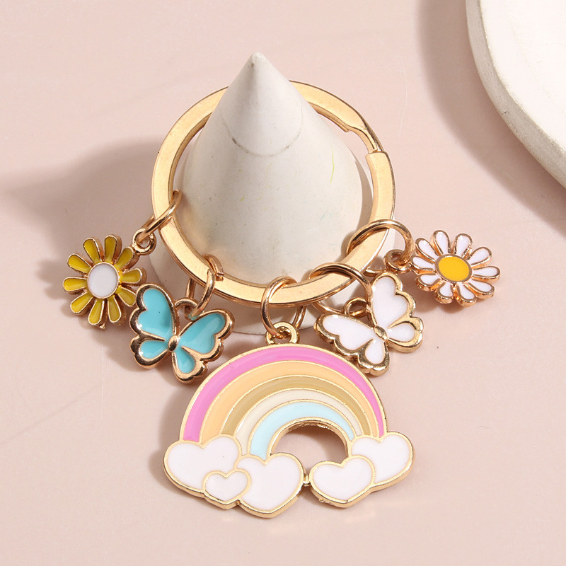 Breloc drăguț emailat, floare colorată, fluture, inimă, curcubeu, breloc de chei de grădină, lanțuri de chei pentru femei, fete, bijuterii lucrate manual, cadou