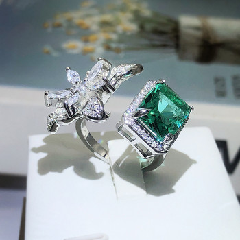 НОВ моден асиметричен цветен изумруден квадратен пълен диамантен отворен регулируем двоен пръстен за жени Gitf бижута за Свети Валентин
