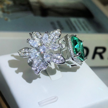 НОВ моден асиметричен цветен изумруден квадратен пълен диамантен отворен регулируем двоен пръстен за жени Gitf бижута за Свети Валентин
