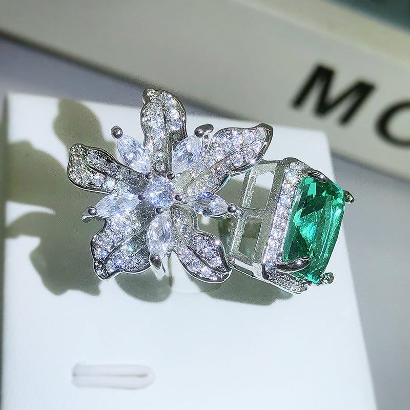 NOU modă floare asimetrică smarald pătrat diamant complet deschis cuplu reglabil inel pentru femei Ziua Îndrăgostiților Gitf bijuterii