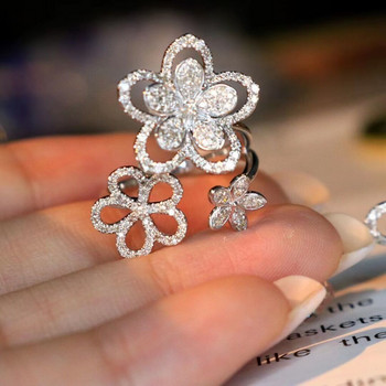 Εξαιρετικό Super Fairy Double Three Flowers Butterfly Full Diamond Couple Ρυθμιζόμενο ανοιγόμενο δαχτυλίδι για γυναίκες επετειακό κόσμημα