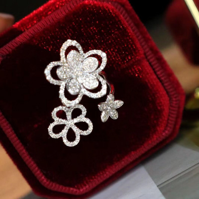 Izvrsna super vila s tri cvijeta i leptirom s punim dijamantima, podesivi prsten za otvaranje za žene, nakit za godišnjicu