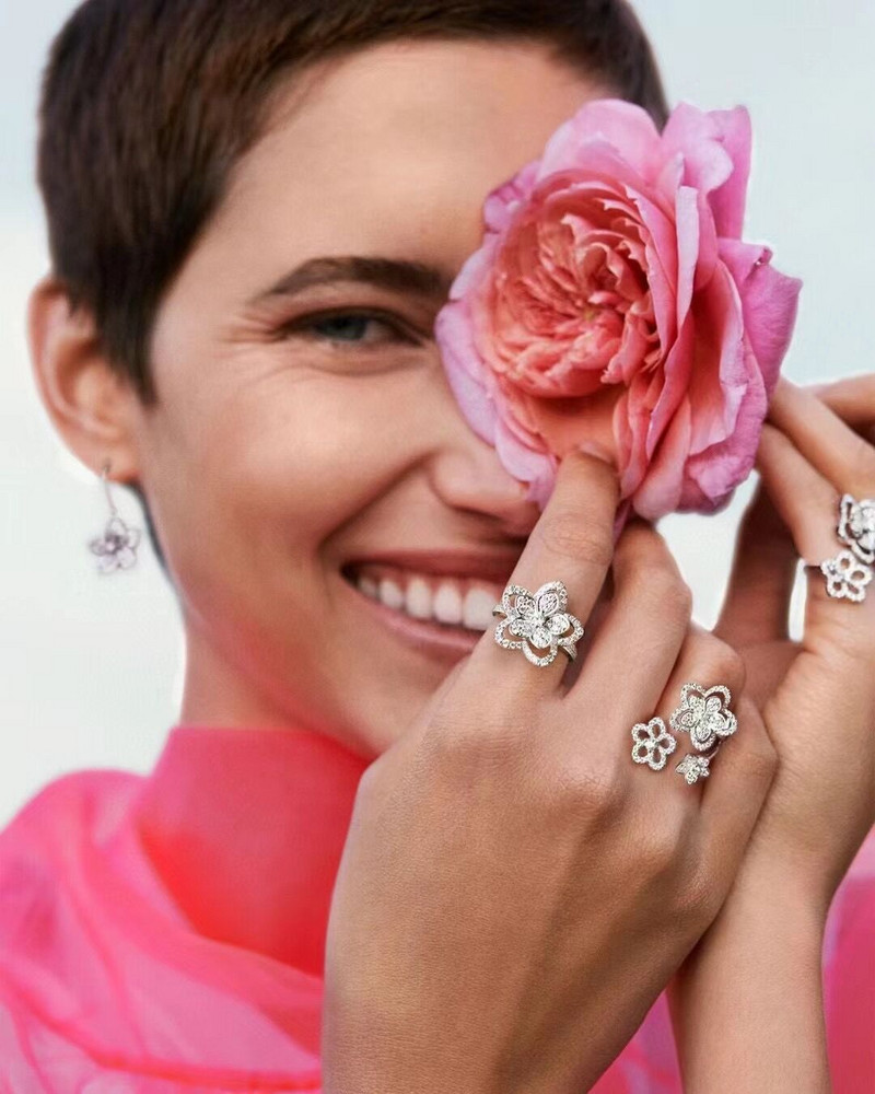 Izvrsna super vila s tri cvijeta i leptirom s punim dijamantima, podesivi prsten za otvaranje za žene, nakit za godišnjicu