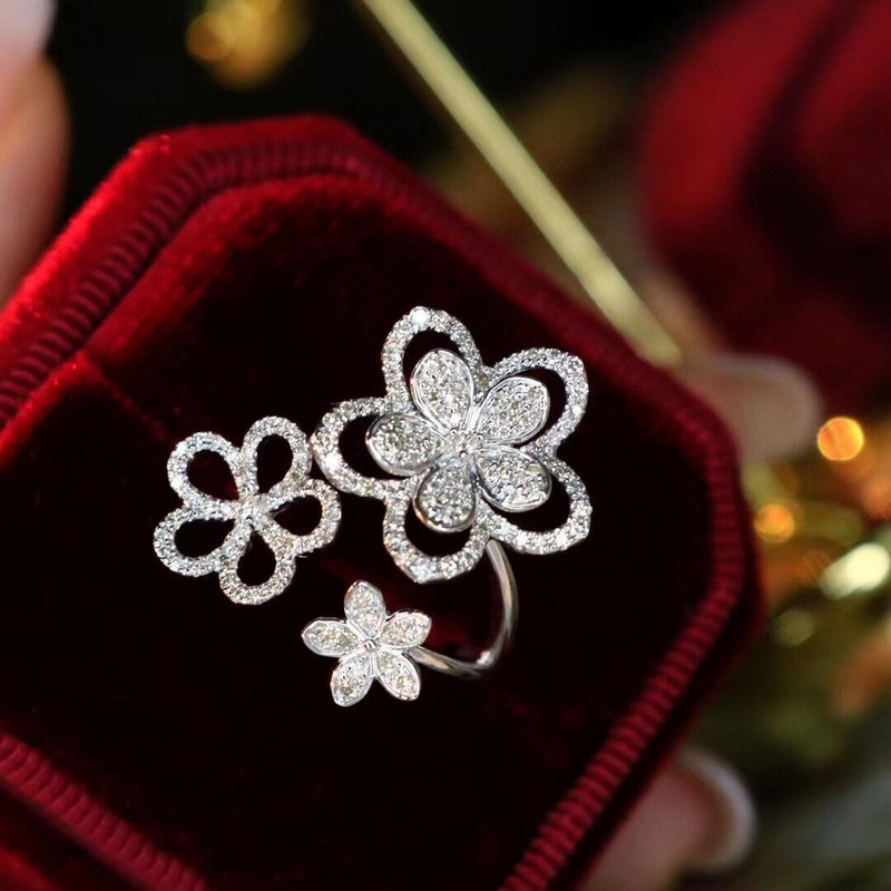 Izvrsna super vila s tri cvijeta i leptirom s punim dijamantima, podesivi prsten za otvaranje za žene, nakit za godišnjicu