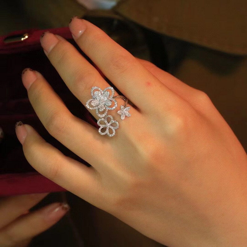 Izvrsna super vila s tri cvijeta i leptirom s punim dijamantima, podesivi prsten za otvaranje za žene, nakit za godišnjicu