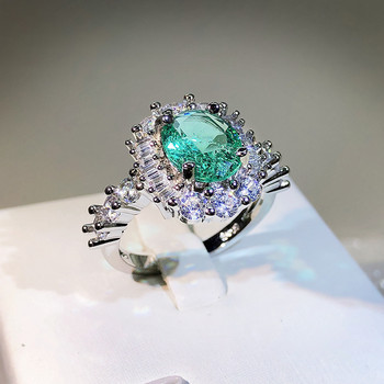 2022 ΝΕΟ 2022 Trend Super Sparkling Emerald Paraiba Ζευγάρι Δαχτυλίδι για Γυναικεία Διπλό Διπλό Πλήρες Διαμαντένιο Κρυστάλλινο Δώρο Κοσμήματα για πάρτι επετείου
