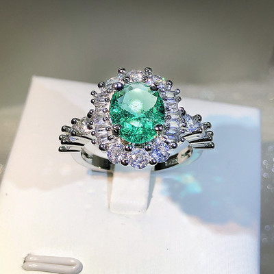 2022 НОВА Тенденция Супер искрящ пръстен за двойка Emerald Paraiba за жени Двоен пълен диамантен кристал Подарък за годишнина Бижута за парти