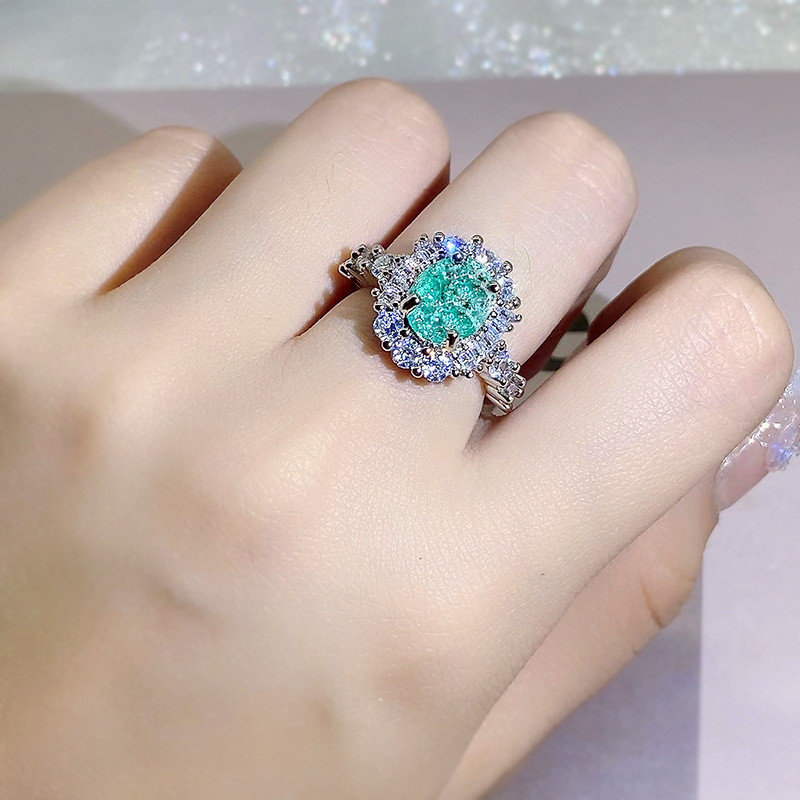 2022 NOUA Tendință Super Sparkling Smarald Paraiba Inel de cuplu pentru femei dublu diamant complet cristal cadou aniversare bijuterii de petrecere