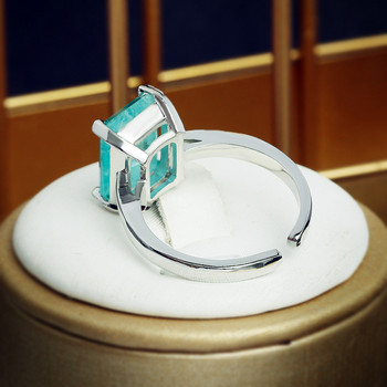 Деликатен Paraiba Princess Baguette Sapphire Пълен диамантен пръстен за двойка за жени Геометричен цирконий Подарък за Свети Валентин Бижута