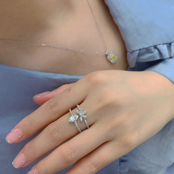 ΝΕΑ Τάση Super Flash Τριών στρώσεων Flower Oval Full Diamond Δαχτυλίδι ζεύξης για γυναίκες Γεωμετρικός αρραβώνας Κοσμήματα νυφικού δώρου για πάρτι