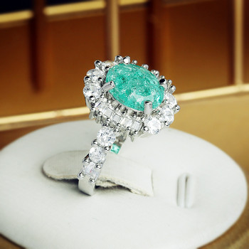 Луксозен параиба сапфир овален пълен диамантен пръстен за двойка за жени Еометричен цирконий Подарък за Свети Валентин Бижута на едро