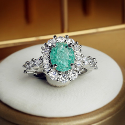 Луксозен параиба сапфир овален пълен диамантен пръстен за двойка за жени Еометричен цирконий Подарък за Свети Валентин Бижута на едро