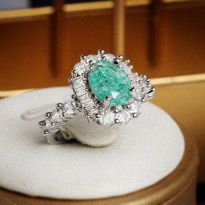 Inel de cuplu luxos cu safir Paraiba, oval complet, cu diamante, pentru femei, zirconiu geometric, cadou de Ziua Îndrăgostiților, bijuterii cu ridicata