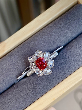 Класически флорален овален пръстен за принцеса с рубинен пълен диамант за двойка за жени Геометричен сребърен годежен подарък Бижута