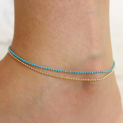 Dainty Bule arany ezüst színű gyöngy bokalánc karkötő a lábon dupla lánc láb ékszer női strand bokalánc