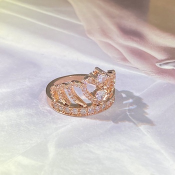 2022 ΝΕΟ Πολυτελές ροζ χρυσό στέμμα στρογγυλό πλήρες διαμαντένιο δαχτυλίδι ζευγαριού για γυναίκες γεωμετρικό δώρο επετείου κοσμήματα Χονδρικής