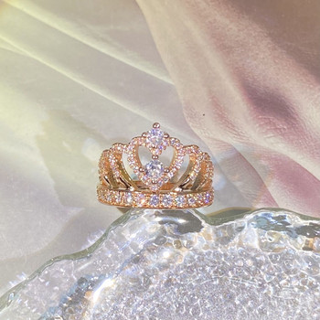2022 НОВ луксозен кръгъл пръстен за двойка с корона от розово злато с пълен диамант за жени Геометричен подарък за годишнина Парти бижута на едро