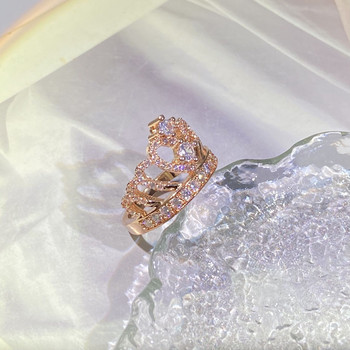 2022 НОВ луксозен кръгъл пръстен за двойка с корона от розово злато с пълен диамант за жени Геометричен подарък за годишнина Парти бижута на едро