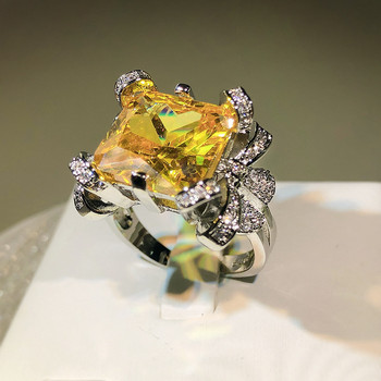 2022 НОВ моден топаз отварящ се регулируем двоен пръстен за жени Принцеса Квадратно ледено цвете Пълен диамант Годежен подарък Бижута