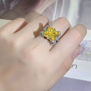 2022 НОВ моден топаз отварящ се регулируем двоен пръстен за жени Принцеса Квадратно ледено цвете Пълен диамант Годежен подарък Бижута