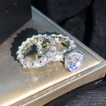 2021 НОВ S925 Big Bling Zircon Stone Цветни пръстени за жени Сватбен годеж Коледен подарък Модни бижута на едро