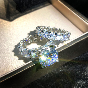 2021 НОВ S925 Big Bling Zircon Stone Цветни пръстени за жени Сватбен годеж Коледен подарък Модни бижута на едро