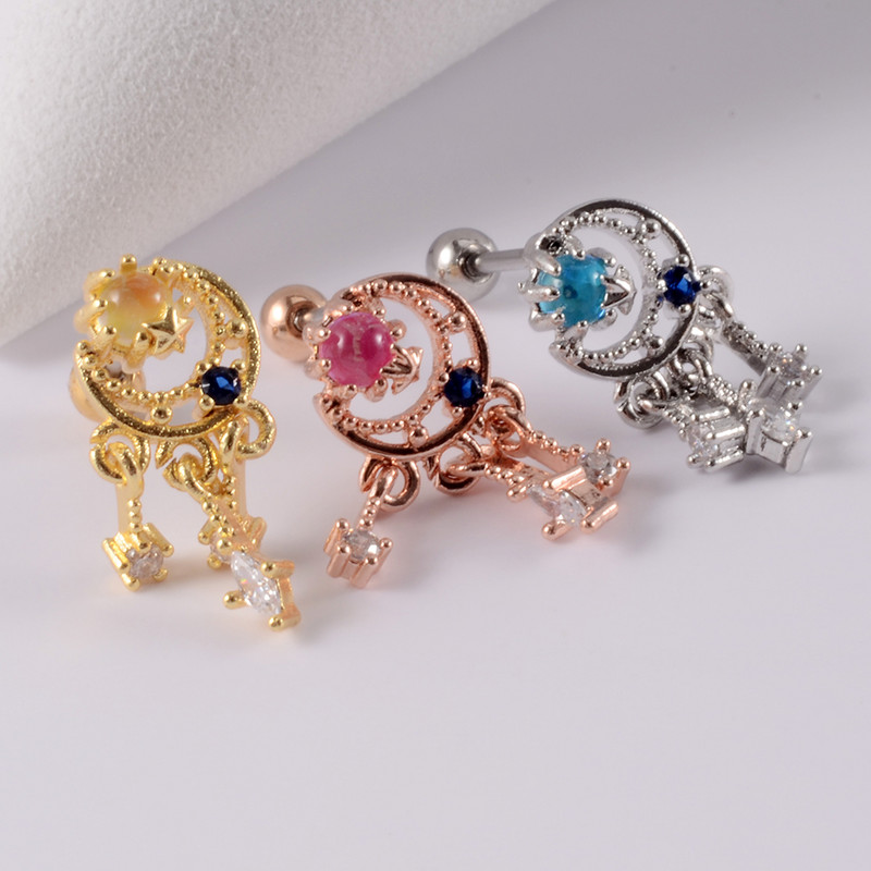 1Pc Bohemia Feather Dream Catcher Dreamcatcher Drop Dangle Lobe Σκουλαρίκια για Γυναικεία Ear Tragus Cartilage Piercing Jewelry 20g