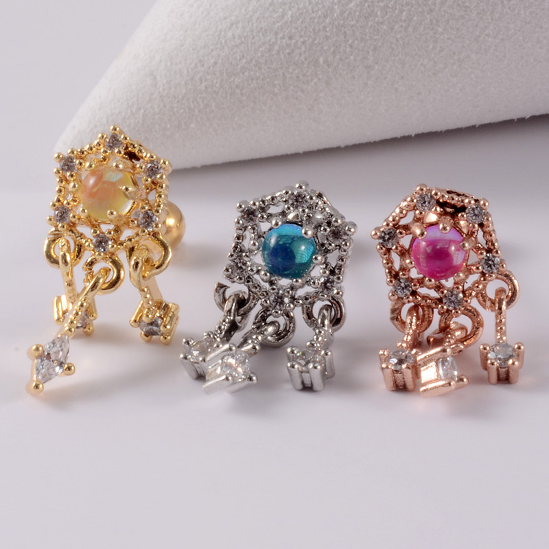 1Pc Bohemia Feather Dream Catcher Dreamcatcher Drop Dangle Lobe Σκουλαρίκια για Γυναικεία Ear Tragus Cartilage Piercing Jewelry 20g