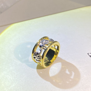 Ретро двуцветен златен ажурен пръстен за двойка слонове за жени Доминиращ геометричен подарък за Свети Валентин Бижута на едро