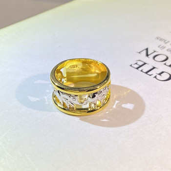 Ретро двуцветен златен ажурен пръстен за двойка слонове за жени Доминиращ геометричен подарък за Свети Валентин Бижута на едро