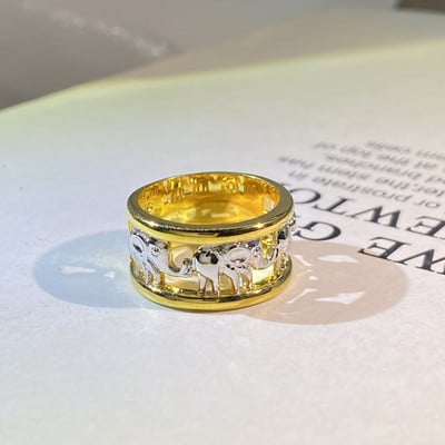 Ретро двуцветен 18K златен ажурен пръстен за двойка слонове за жени Доминиращ геометричен подарък за Свети Валентин Бижута на едро