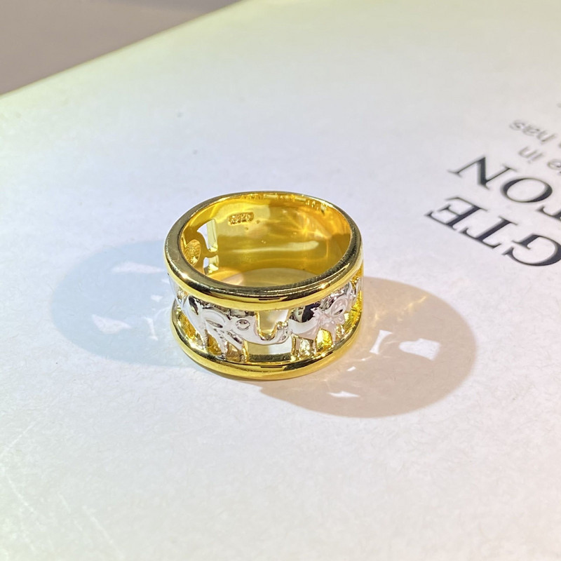 Retro dviejų spalvų 18K auksinis ažūrinis dramblio poros žiedas moterims Dominuojantis geometrinis Valentino dienos dovanų papuošalų didmeninė prekyba