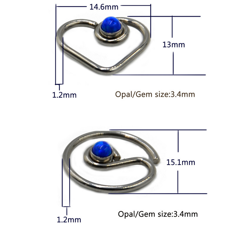 1 kom Opal CZ Gem Daith Okrugli savitljivi prsten u obliku srca Tragus hrskavica Naušnica Srce za uši Naušnica Nakit za tijelo za piercing 16G