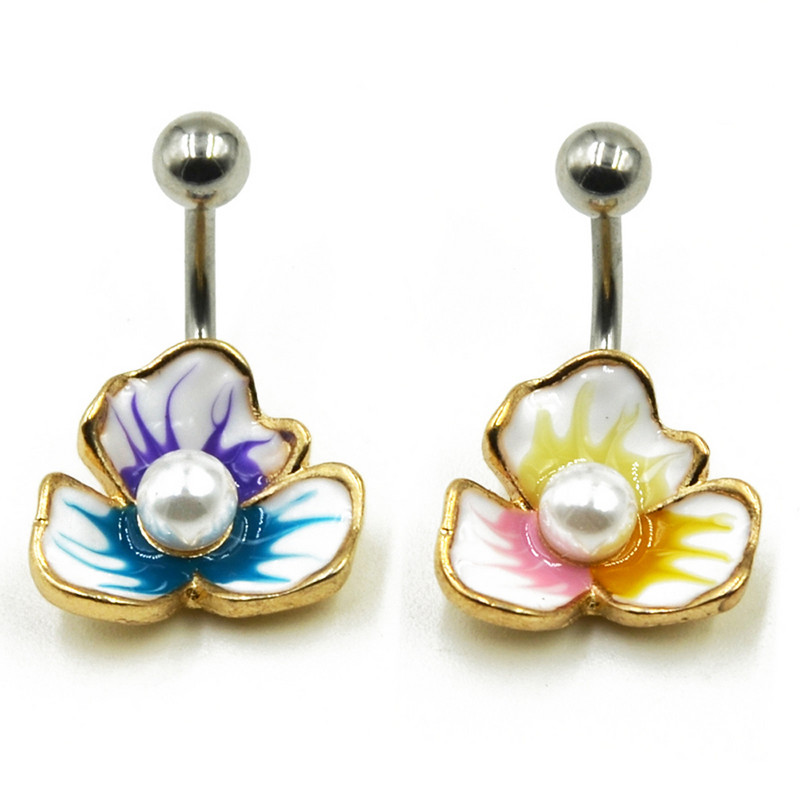 1 τμχ Χειρουργικό ατσάλι Fashion Flower CZ Fem Navel Bar Κοσμήματα με κοιλιά Piercing για γυναίκες Κοσμήματα σώματος ομφαλού 14g