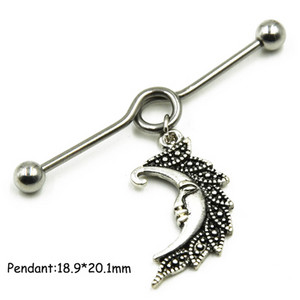 1 τμχ Surgical Steel Sun,Leaf,Moon,Heart,Wing Tribal Wiccan Pagan Tragus Cartilage Helix Βιομηχανικό σκουλαρίκι διάτρησης με μπάρα