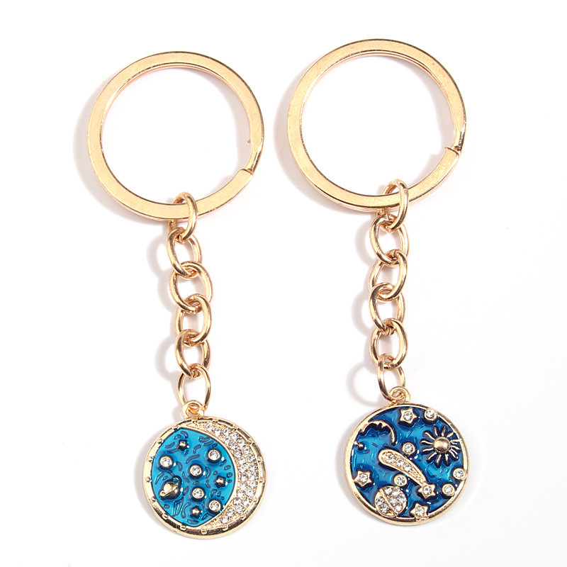 1 set (2 buc) breloc cel mai bun prieten, lună, soare, stea cheie, lanțuri de chei univers, cadouri de suvenir pentru femei, bărbați, bijuterii lucrate manual