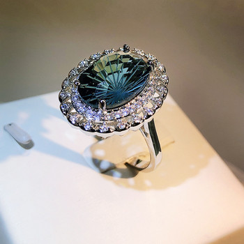 2022 ΝΕΑ δαχτυλίδια ζευγαριού πολυτελείας πυροτεχνήματα από ζαφείρι για γυναίκες οβάλ κούφια κοσμήματα δώρου για την επέτειο αρραβώνων με διαμάντια