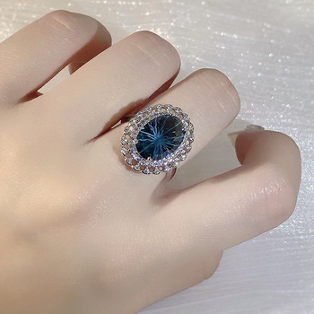 2022 НОВИ луксозни фойерверки занаятчийски сапфирени пръстени за двойка за жени Овални издълбани пълен диамант Подарък за годишнина от годеж Бижута