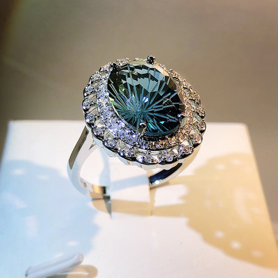 2022 m. NAUJI Prabangūs fejerverkų rankų darbo safyro poros žiedai moterims, ovalūs, tuščiaviduriai, visiškai deimantiniai sužadėtuvių jubiliejaus dovanoti papuošalai
