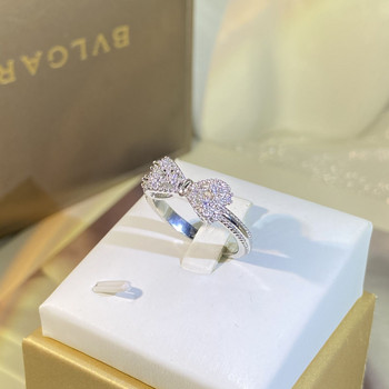 НОВ моден лък Пълен диамантен пръстен за двойка за жени Луксозна пеперуда Геометричен годеж Булка Коледен подарък Бижута за парти