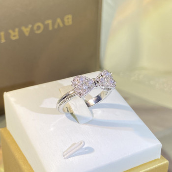 НОВ моден лък Пълен диамантен пръстен за двойка за жени Луксозна пеперуда Геометричен годеж Булка Коледен подарък Бижута за парти