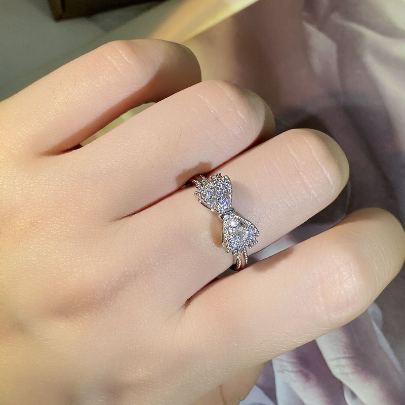 ΝΕΟ Μόδα Φιόγκος Πλήρες Διαμαντένιο Δαχτυλίδι Ζευγάρι Γυναικείο Πολυτελές Πεταλούδα Γεωμετρικό Αρραβώνα Χριστουγεννιάτικο Δώρο Κοσμήματα Νύφης