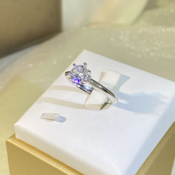 НОВ класически кръгъл пръстен за двойка с цветя с шест нокътя, пълен с диаманти, за жени, геометричен подарък за Свети Валентин Парти бижута на едро