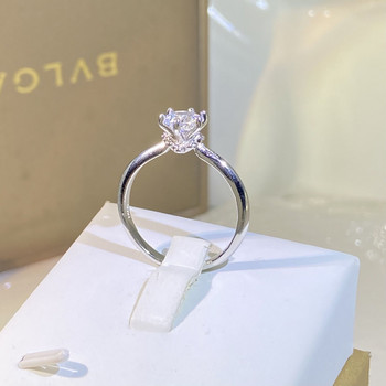 НОВ класически кръгъл пръстен за двойка с цветя с шест нокътя, пълен с диаманти, за жени, геометричен подарък за Свети Валентин Парти бижута на едро