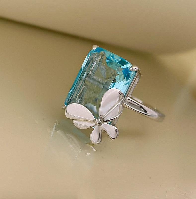 2022 m. NAUJAS Prabangus safyro topazinis lankas, pilnas deimantinis krištolinis poros žiedas princesė bagetė Valentino dienos nuotakos dovanų vakarėliui