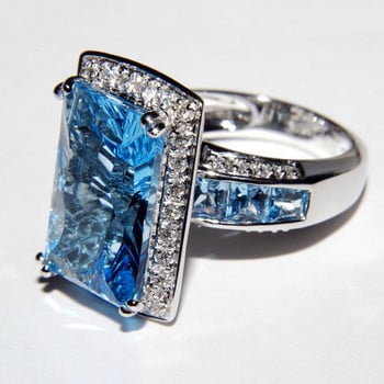 Деликатен фаворит аквамарин топаз сапфир принцеса багет двойка пръстен за жени геометричен пълен диамант юбилейни бижута