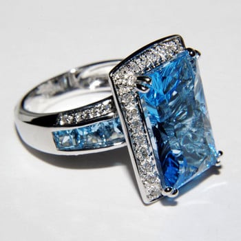 Λεπτό Αγαπημένο Aquamarine Topaz Sapphire Princess Baguette Δαχτυλίδι Ζευγάρι Γυναικείο Γεωμετρικό Πλήρες Διαμαντένιο Επετειακό κόσμημα