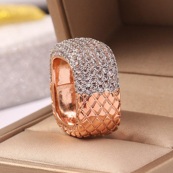 2021 Нови луксозни сребърни S925 пръстени с пълнеж от розово злато за жени Инкрустация с бял циркон Сватбен годеж Обещание за любов Двуцветни бижута