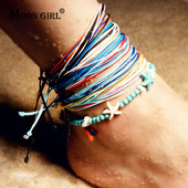 MOON GIRL Φυσική Πέτρα Αστερίας Boho Anklet βραχιόλια για γυναίκες Vintage String καλοκαιρινά βραχιόλια ποδιών Drop Shipping